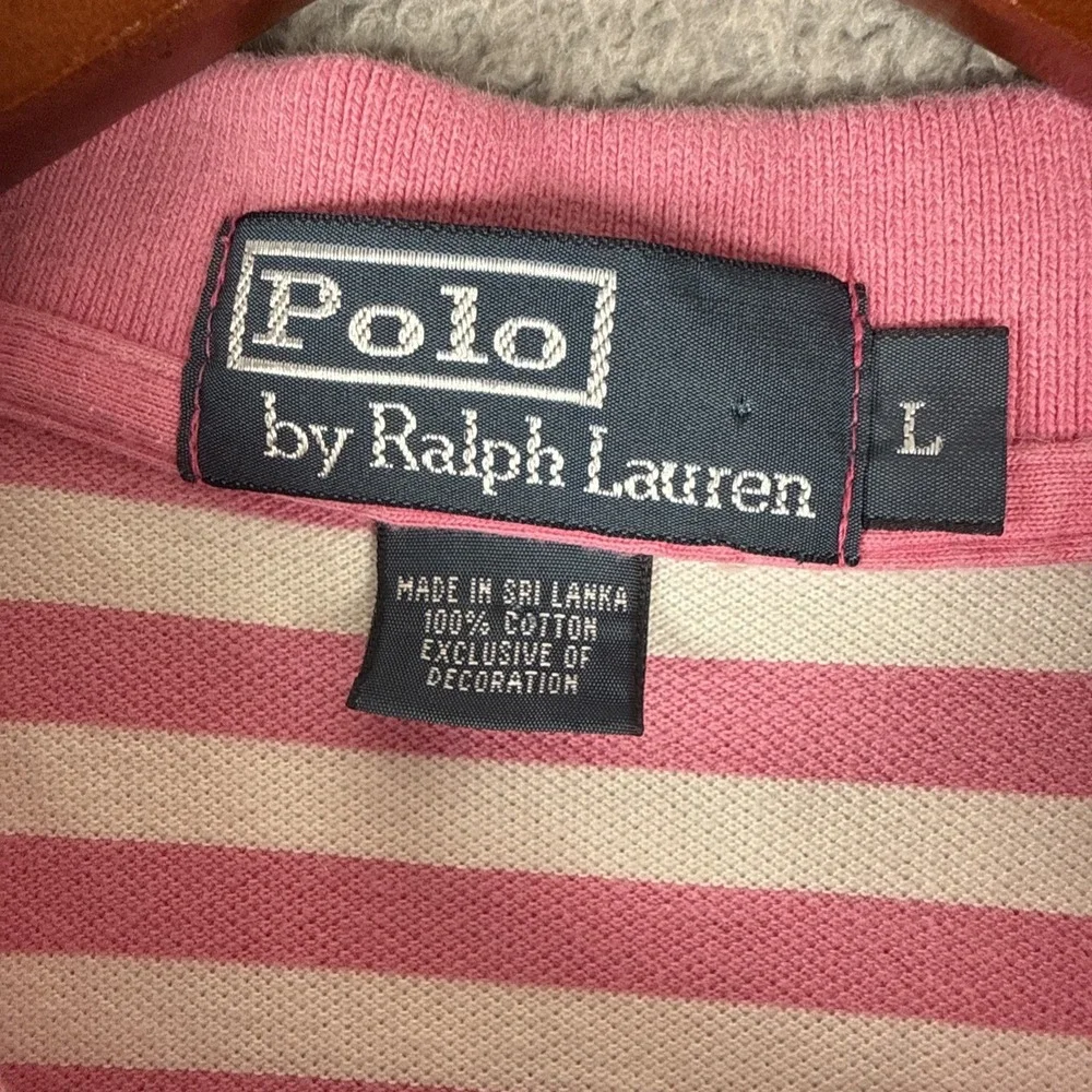 Polo Ralph Lauren Polo Shirt Mens Large Pink White Striped Short Sleeve Pique